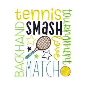 Tennis Subway Art - Machine Embroidery Design - 5x7 6x10 8x8 Sizes Included - Tennis Embroidery Design, Coach Embroidery Design