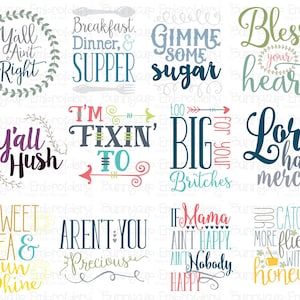 Southern Sentiments Bundle - Clipart and SVG - 12 Different SVG and Printable Files - Personal and Small Business Use