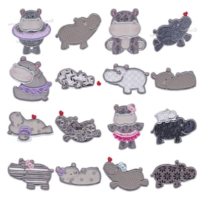 Hippos Applique - 16 Different Applique Machine Embroidery Designs 4x4 5x7 6x10