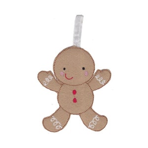 Gingerbread Man Felt Christmas Ornament and Feltie In The Hoop Machine Embroidery Design - 2, 3 & 4 Inch Sizes Included