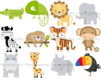Boxy Jungle Animals SVG - 12 SVG, Clip Art, Cut and Printable Files - Personal and Small Business Use