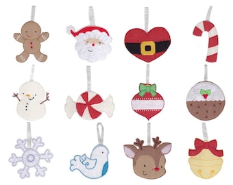 Felt Christmas Ornaments and Felties - 12 In The Hoop Machine Embroidery Designs - 2. 3 and 4 Inch sizes - Christmas Ornament Embroidery