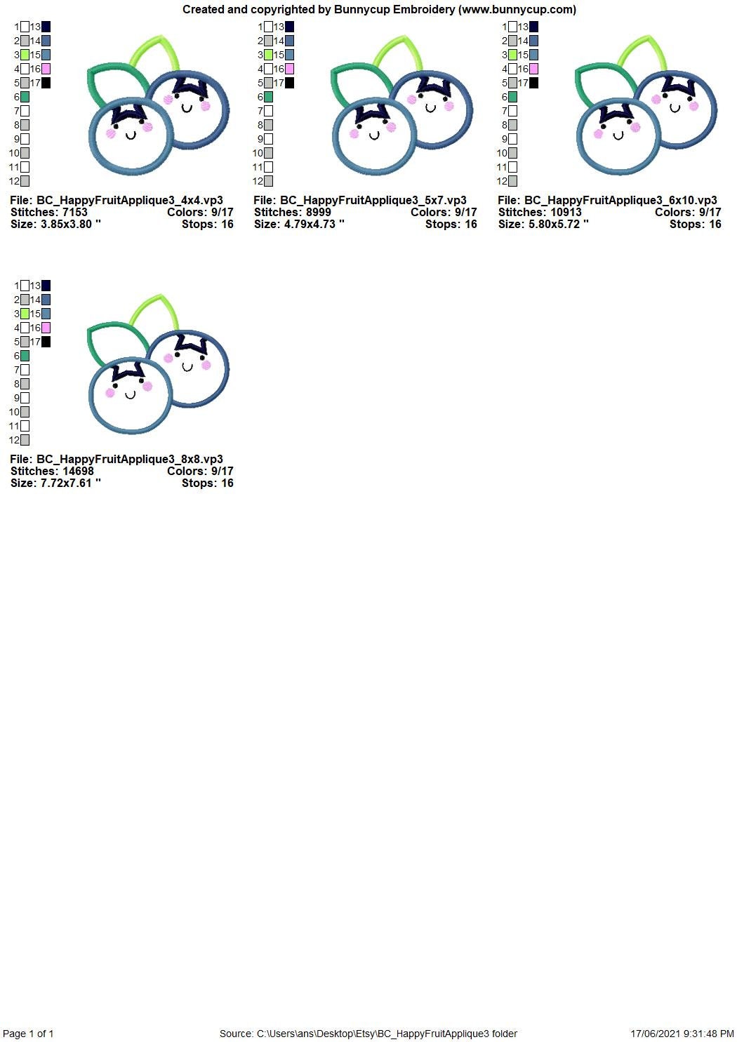 Applique Blueberries Embroidery Design 4x4 5x7 6x10 8x8 Etsy