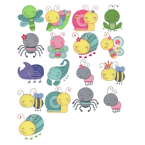 Cuddle Bug Too  - 17 Machine Embroidery Designs - 3, 4 & 5 Inch Sizes Included - Cute Bug Embroidery Designs, Children's Embroidery Designs