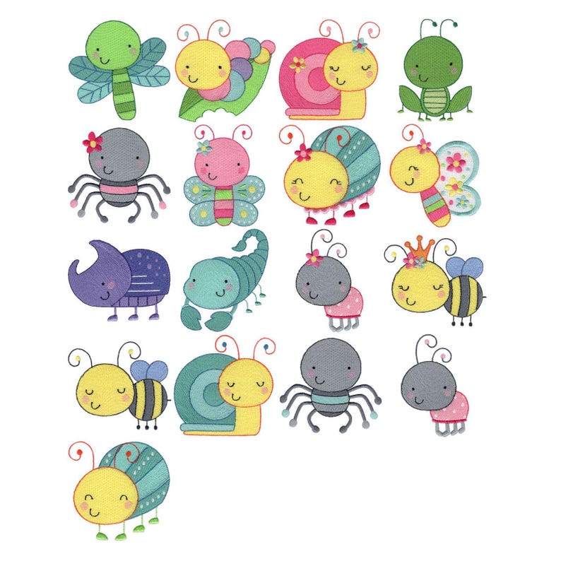 Cuddle Bug Too - 17 Machine Embroidery Designs - 3, 4 & 5 Inch Sizes ...