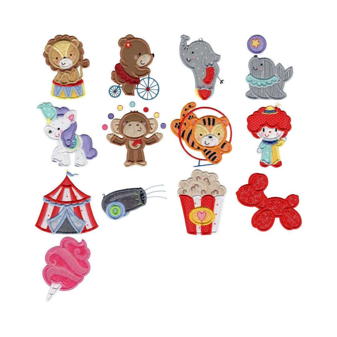 Circus Applique - 13 Machine Embroidery Designs - 4x4 5x7 6x10 8x8 Inch ...