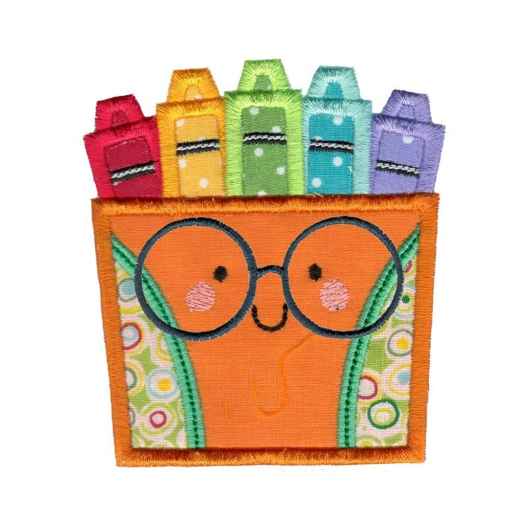 Applique Glasses Box of Crayons Embroidery Design 4x4 5x7 Etsy UK