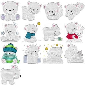 Applique Polar Bears - 13 Machine Embroidery Designs - 4x4 5x7 6x10 8x8 Sizes Included - Applique Polar Bear Embroidery Designs