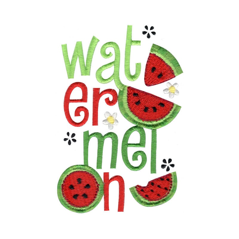 Watermelon Word Art Embroidery Design - 4x4 5x7 6x10 8x8 Sizes Included - Watermelon Embroidery Design, Summer Embroidery Design