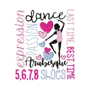Dance Subway Art - Machine Embroidery Design - 5x7 6x10 8x8 Sizes Included - Dance Teacher Embroidery Design, Coach Embroidery Design