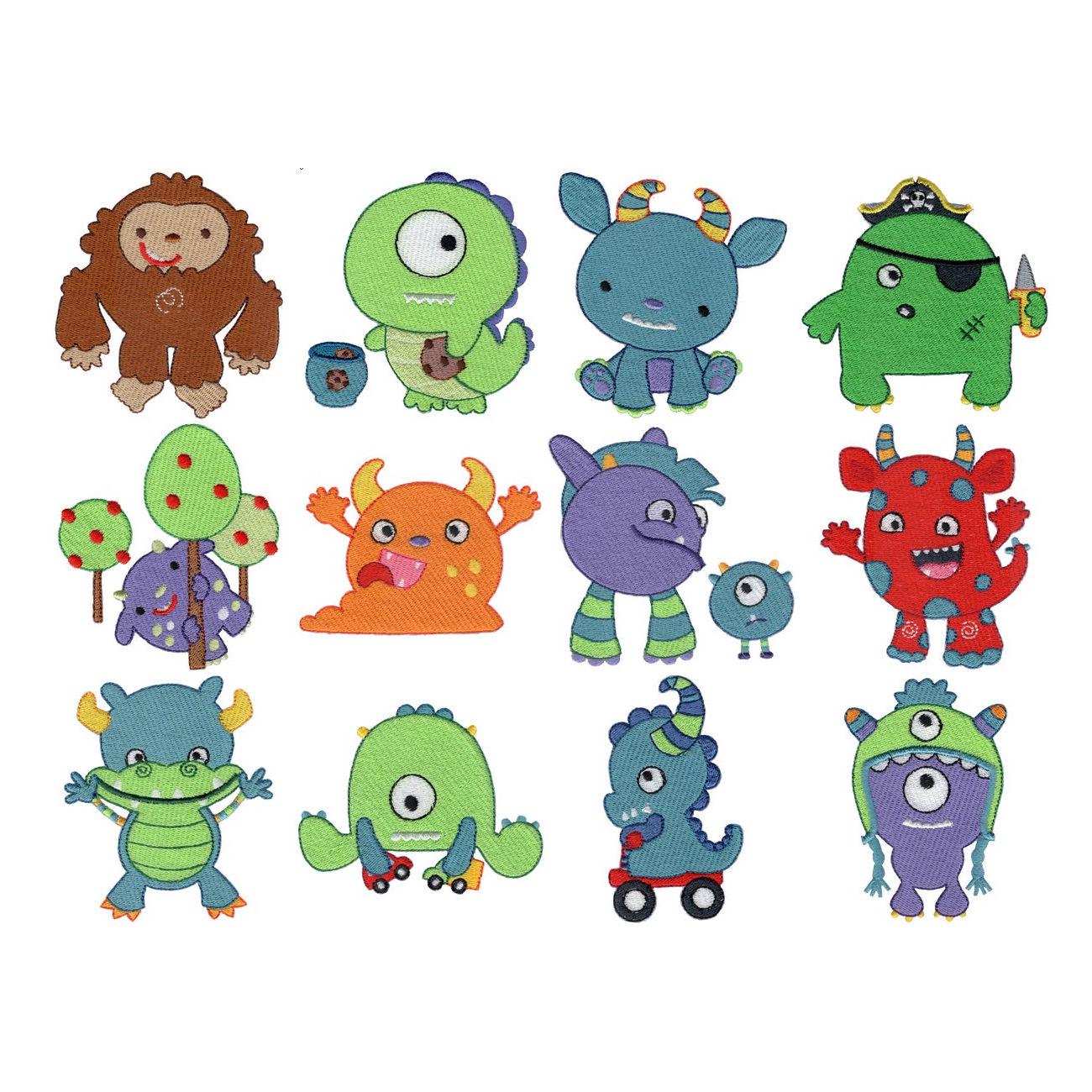 Monster Embroidery Pattern Cute Monsters - 12 Machine Embroidery Designs - 4x4 5x7 Inch Hoop Sizes ...