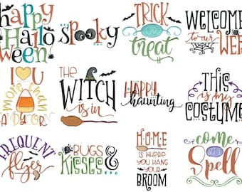 Énonciations d'Halloween - 12 motifs de broderie machine - Plusieurs tailles - Broderie d'Halloween, motifs d'Halloween