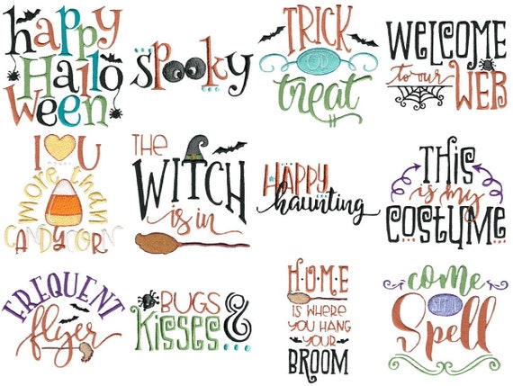 Halloween Sayings - 12 Machine Embroidery Designs - Multiple Sizes - Halloween Embroidery, Halloween Designs