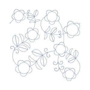 Folk Art Flowers Quilt Block - Digital Pantograph For Long Arm Quilting Machines - E2E Quilt Block, Folk Art Edge-to-Edge Quilt Block