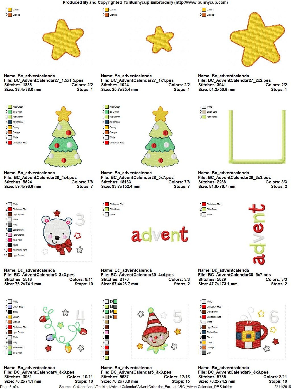 Advent Calendar Machine Embroidery Designs 3x3 Inch Pocket Etsy UK