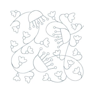 Folk Art Flowers Quilt Block - Digital Pantograph For Long Arm Quilting Machines - E2E Quilt Block, Folk Art Edge-to-Edge Quilt Block