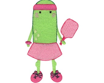 Design de bordado em picles para meninas - tamanhos 4x4 5x7 incluídos - Design de bordado em pickleball, design de bordado em picles