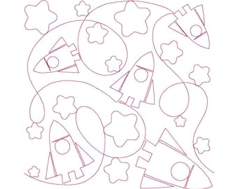 Rocket Ship Quilt Block - Digital Pantograph For Long Arm Quilting Machines - E2E Quilt Block, Space Edge-to-Edge Quilt Block