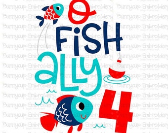 May include: A blue and red graphic design with the text "Fish Ally 4" and images of fish and a fishing bobber.
