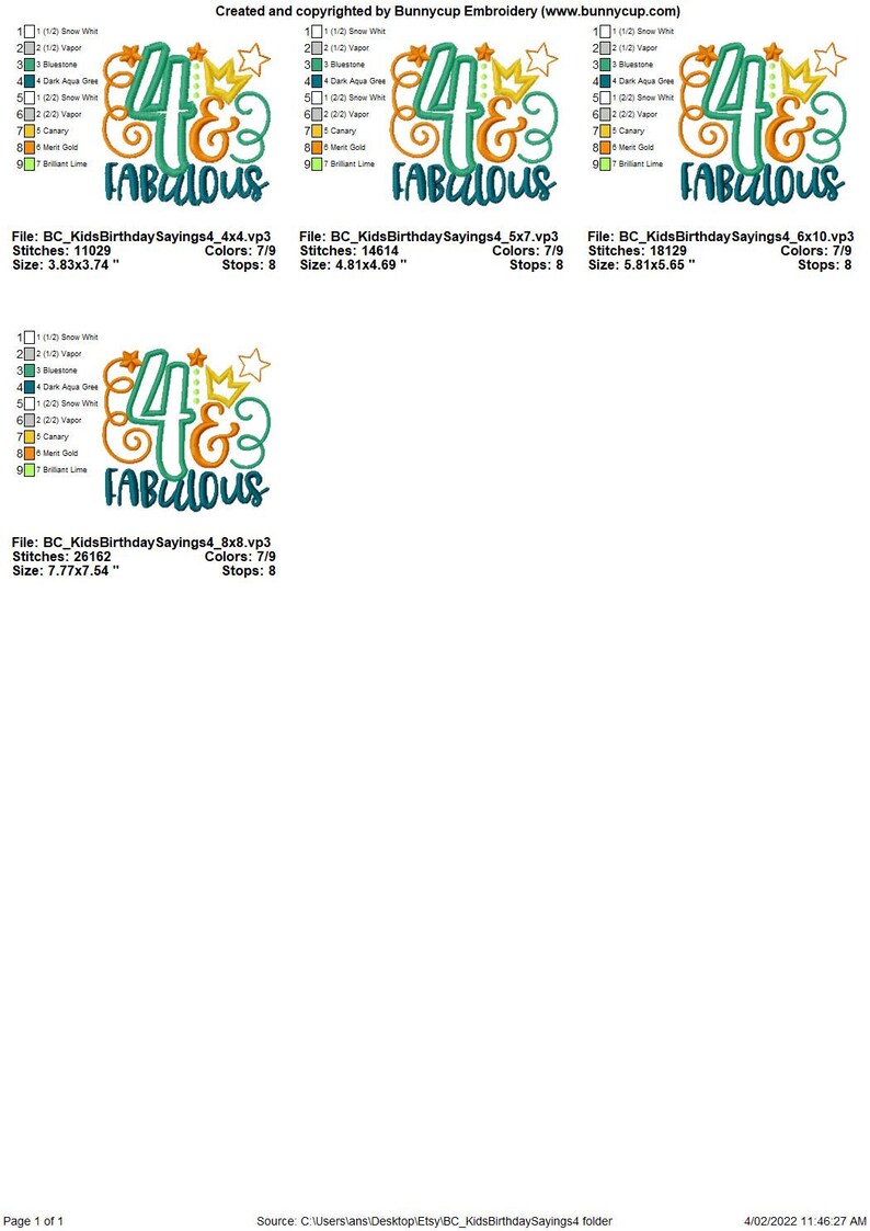 Four & Fabulous Machine Embroidery Design - 4x4 5x7 6x10 8x8 Sizes ...