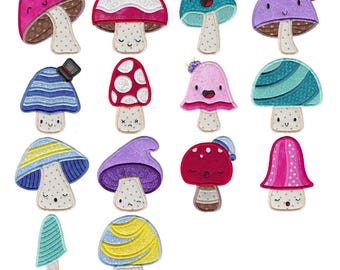 Kawaii Mushrooms Applique - 14 Machine Embroidery Designs - 4x4 5x7 6x10 8x8 Sizes Included - Applique Mushroom Embroidery Designs