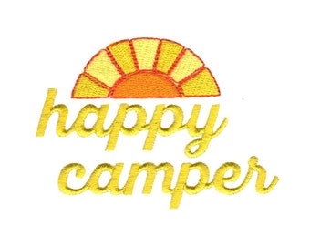 Happy Camper - Machine Embroidery Design - 4x4 5x7 6x10 8x8 Sizes Included - Camper Embroidery Design, Camping Embroidery Design, RV