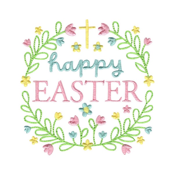 Happy Easter Embroidery Design - 4x4 5x7 6x10 8x8 Sizes Included - Easter Embroidery Design, Easter Saying Embroidery Design