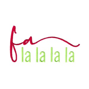 Può includere: Un "fa" rosso in corsivo con un "la la la la la" verde sotto.
