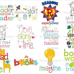 Childrens Library Sentiments SVG - 12 SVG, Clip Art, Cut and Printable Files - Personal and Small Business Use - Library SVG, Reading svg