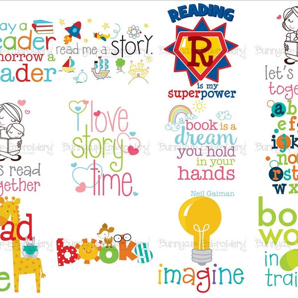 Childrens Library Sentiments SVG - 12 SVG, Clip Art, Cut and Printable Files - Personal and Small Business Use - Library SVG, Reading svg
