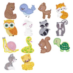 Apliques de animales del bosque - 14 diseños de bordado a máquina - Tamaños de aro: 4x4, 5x7, 6x10 - Diseños de bordado de animales del bosque