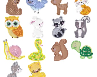 Apliques de animales del bosque - 14 diseños de bordado a máquina - Tamaños de aro: 4x4, 5x7, 6x10 - Diseños de bordado de animales del bosque