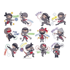 Ninja 12 Different Filled Stitch Machine Embroidery Designs 4x4 5x7