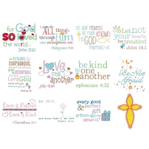 Religious Sentiments 12 Different Filled Stitch Machine Embroidery Designs Multiple Sizes