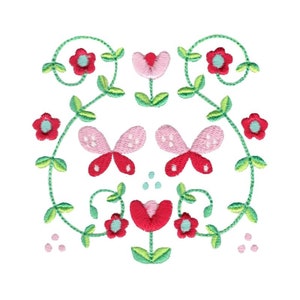 Scandinavian Butterfly Folk Square - Machine Embroidery Design - 4x4 5x7 6x10 Sizes Included - Scandinavian Embroidery Design