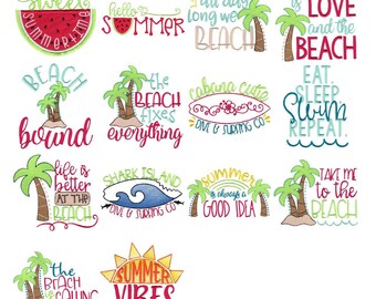 Summer Sayings - 14 Machine Embroidery Designs - 4x4 5x7 6x10 8x8 Sizes - Summer Sayings Embroidery Designs, Summer Embroidery Designs