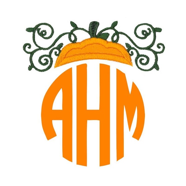 Holiday Monogram Topper - Design 10 - Applique Machine Embroidery Design - 4x4 5x7 6x10 - Pumpkin Applique, Pumpkin Topper, Fall Applique