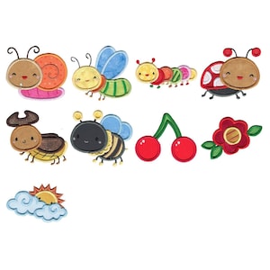 Bugs Applique - 9 Machine Embroidery Designs - 4x4, 5x7, 6x10, 8x8 - Cute Bugs Applique Machine Embroidery Designs