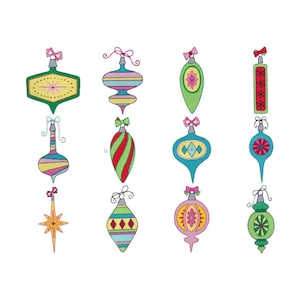Retro Christmas Ornaments - 12 Machine Embroidery Designs - 4x4 5x7 Inch Hoop Sizes Included - Christmas Ornament Embroidery Designs