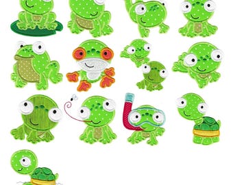 In My Pond Applique - 13 Machine Embroidery Designs - 4x4 5x7 6x10 8x8 Sizes Included - Applique Frog Embroidery Designs, Applique Turtles