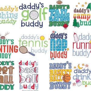 Daddy&#39;s Buddy Sentiments 12 Machine Embroidery Designs 4x4 and 5x7