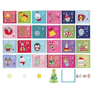 Advent Calendar Machine Embroidery Designs – 3x3 Inch Pockets (4x4 Inch Hoop)