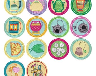 Tea Time Coasters - 14 In the Hoop Machine Embroidery Designs - 4x4 5x7 6x10 Inch Hoops - In The Hoop Tea Coaster Embroidery Designs