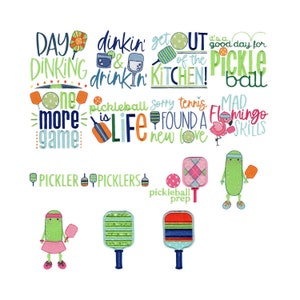 Pickleball Too - 15 Machine Embroidery Designs - Multiple Sizes Included - Pickleball Embroidery Designs, Sport Embroidery Designs