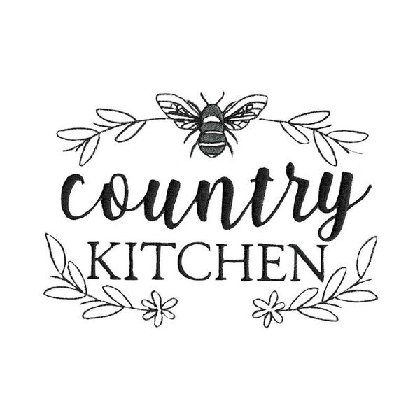 Country Kitchen - Filled Stitch Machine Embroidery Design 5x7 6x10 8x8 - Country Kitchen Embroidery Design, Farmhouse Embroidery Design
