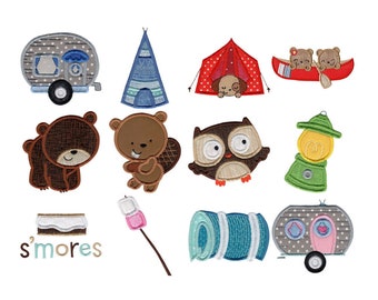 Leuke Camping - Applique Machine Borduurontwerpen - Meerdere maten inbegrepen - Leuke Camping Borduurontwerpen, Applique Camping Borduurmotief