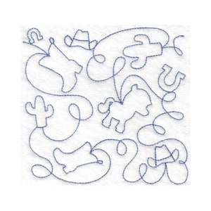 Cowboy Quilt Block Embroidery Design - Multiple Sizes Included - E2E Quilt Block, Continuous Line Quilt Block, Edge-to-Edge Quilt Block