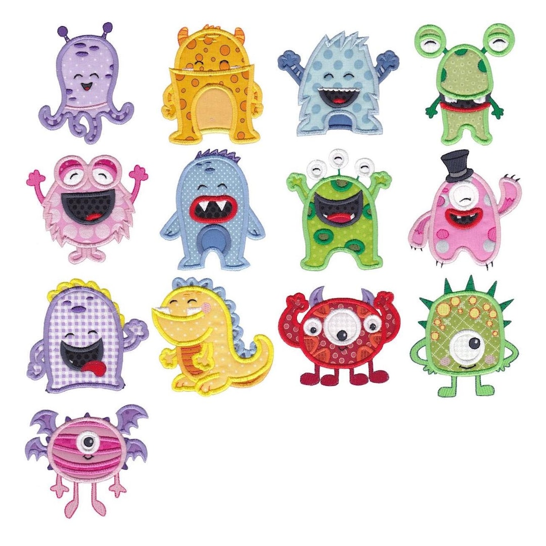 Monster Embroidery Pattern My Monster Applique - 13 Machine Embroidery Designs - 4x4 5x7 6x10 Inch ...