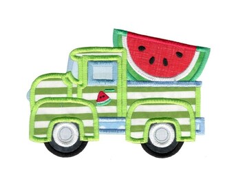 Watermelon Applique Embroidery Design - 5x7 6x10 & 8x8 Sizes Included - Vintage Truck Applique Embroidery Design, Summer Truck Embroidery