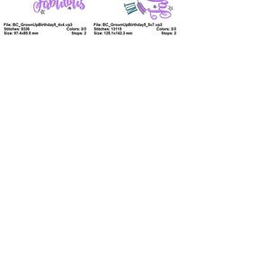 May include: Embroidered design with the text "Not a day over fabulous" in purple with a pink arrow and stars. The design is 9.74 inches by 8.55 inches.